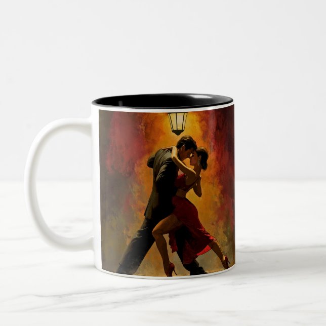 ✨Elegant Tango Couple Romantic Art Design Two-Tone Coffee Mug (Left)