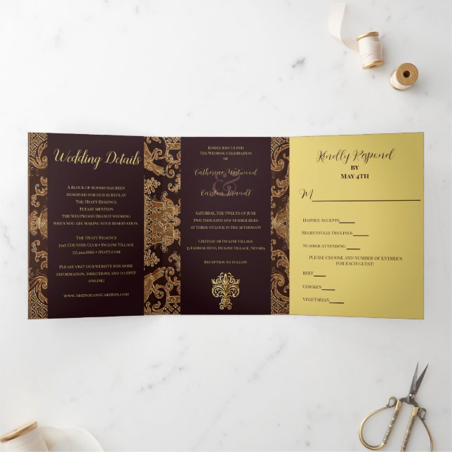 Elegant Tapestry Wedding Tri-Fold Invitation (Inside)