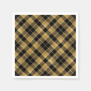 Elegant Tartan Black Gold Glitter Napkin