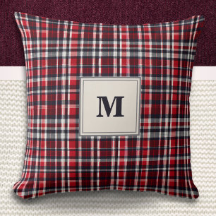Elegant Tartan Check Patterned Stylish Monogrammed Cushion