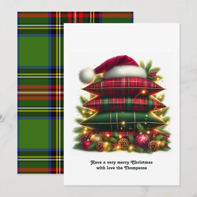 Elegant Tartan Christmas Cosy Plaid Pillows Holiday Card (Front/Back)