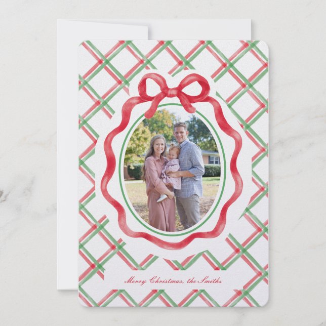 Elegant Tartan Christmas Photo Card (Front)