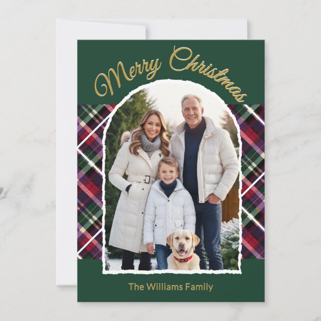 Elegant Tartan Plaid Arch Custom Photo Christmas Holiday Card (Front)
