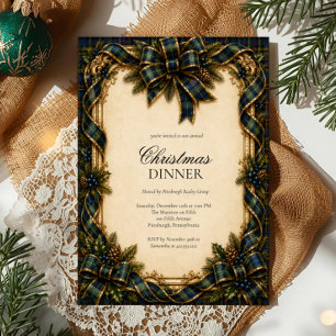 Elegant Tartan Plaid Bow Christmas Dinner Invitation