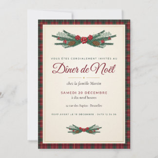Elegant Tartan Plaid Christmas Dinner Party Invita Invitation