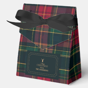 Elegant Tartan Plaid Merry Christmas Family Name Favour Box