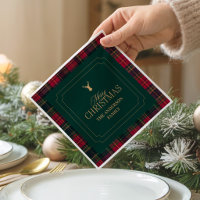 Elegant Tartan Plaid Merry Christmas Family Name