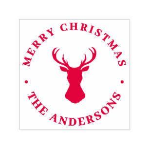 Elegant Tartan Plaid Merry Christmas Family Name Self-inking Stamp