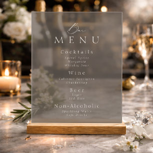 Elegant Taupe Acrylic Wedding Bar Menu Sign
