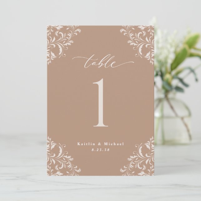 Elegant Taupe Beige 5x7 Wedding Table Numbers (Standing Front)