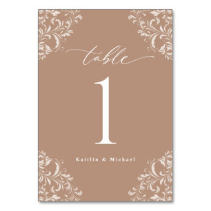 Elegant Taupe Beige Vintage Classic Small Wedding Table Number