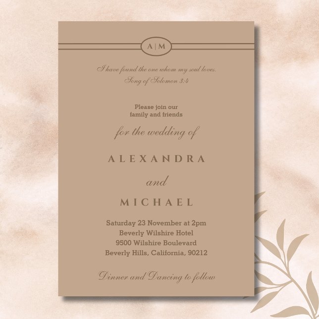 Elegant Taupe Bible Verse Christian Wedding  Invitation (Creator Uploaded)