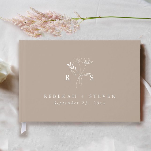 Elegant Taupe | Botanical Floral Monogram Wedding Guest Book (Creator Uploaded)