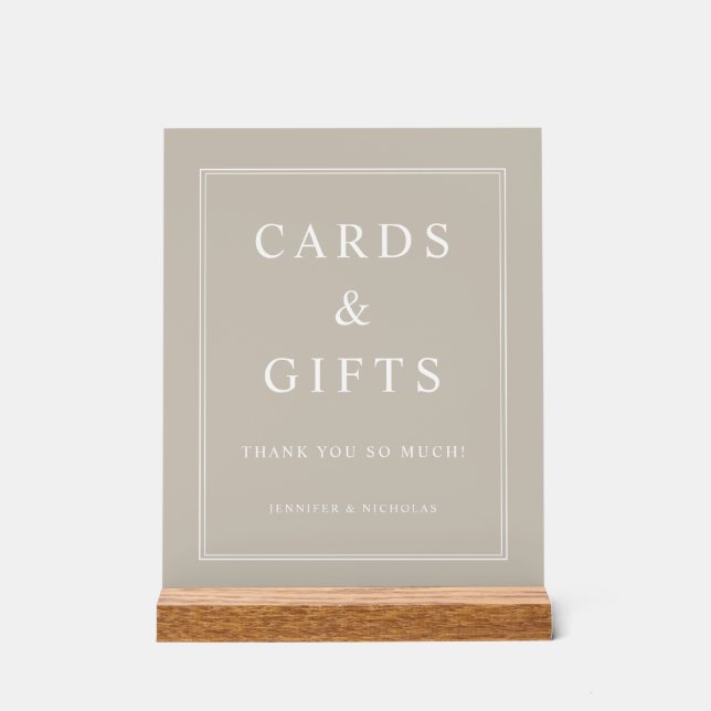 Elegant Taupe Cards And Gifts Wedding Acrylic Sign (Front)