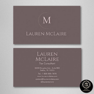 Elegant Taupe Circle Monogram Business Card