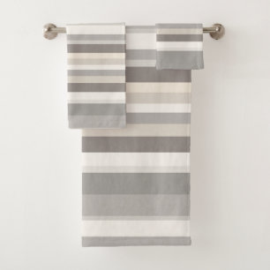Elegant Taupe Cream and Grey striped farmhouse Bath Towel Set