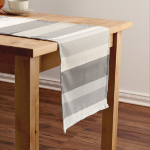 Elegant Taupe Cream and Grey striped farmhouse Short Table Runner