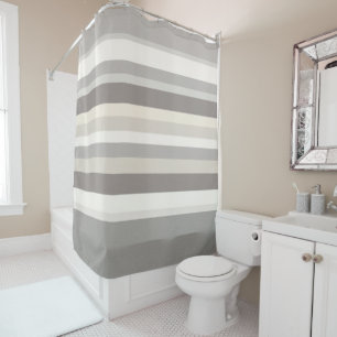 Elegant Taupe Cream and Grey striped farmhouse Shower Curtain