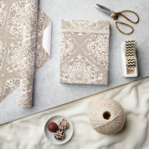 Elegant Taupe Cream Damask  Wrapping Paper