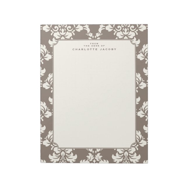 Elegant Taupe Damask Letter Size Stationery Pad (Rotated)