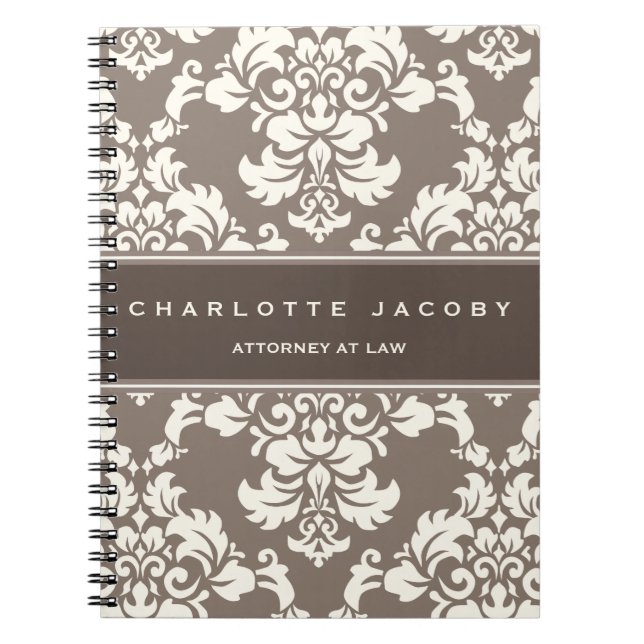 Elegant Taupe Damask Notebook (Front)