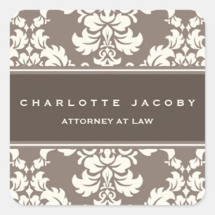 Elegant Taupe Damask Personalised Sticker
