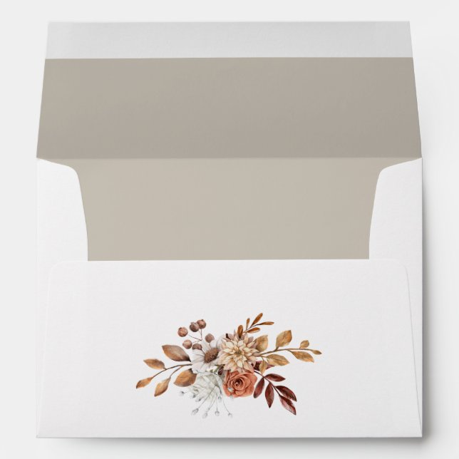 Elegant Taupe Fall Floral Leaves Return Address Envelope (Back (Bottom))