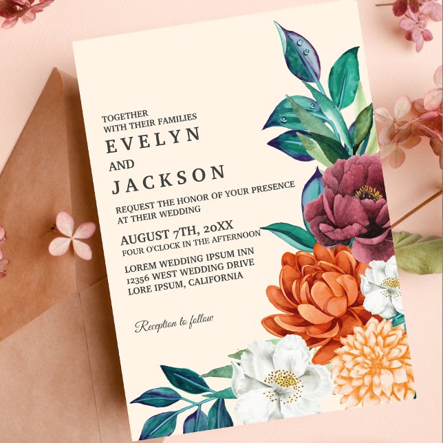 Elegant Taupe Fall Terracotta Floral Wedding Invitation (Creator Uploaded)