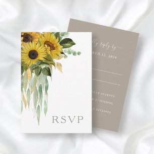 Elegant Taupe Floral Sunflowers Reception RSVP Card