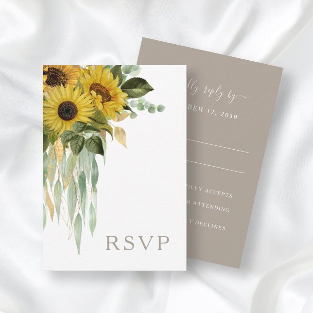 Elegant Taupe Floral Sunflowers Reception RSVP Card (Creator Uploaded)
