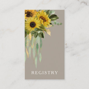 Elegant Taupe Floral Sunflowers Wedding Registry Enclosure Card