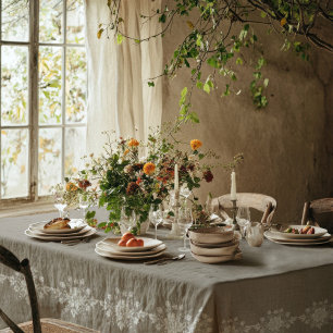 Elegant Taupe Floral  Tablecloth