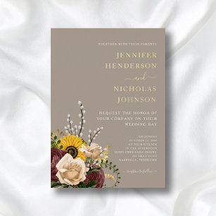 Elegant Taupe Floral Wedding Gold 