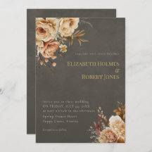 Elegant Taupe Floral Wedding Invitation