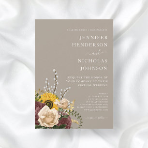 Elegant Taupe Floral Wedding Invitation