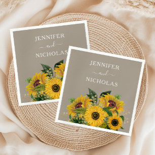 Elegant Taupe Floral Wedding Napkin