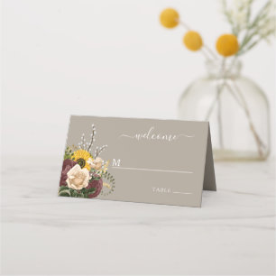 Elegant Taupe Floral Wedding Place Card