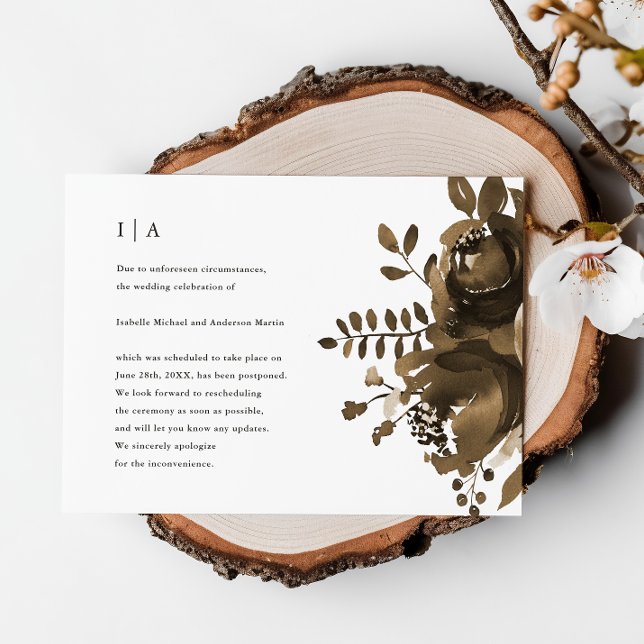 Elegant Taupe Floral Wedding Postponement Announcement (Creator Uploaded)