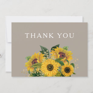 Elegant Taupe Floral Wedding Thank You Card