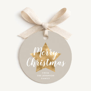 Elegant Taupe Gold Star Christmas Favour Tags