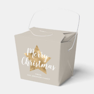 Elegant Taupe Gold Star Merry Christmas Favour Box