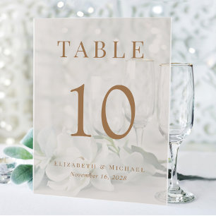Elegant Taupe Gold Wedding Table Number Acrylic Sign