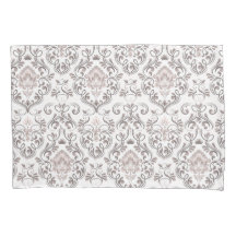Elegant Taupe & Grey Damask Pillow Cases | Classic
