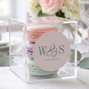 Elegant Taupe initial wedding couples Classic Round Sticker