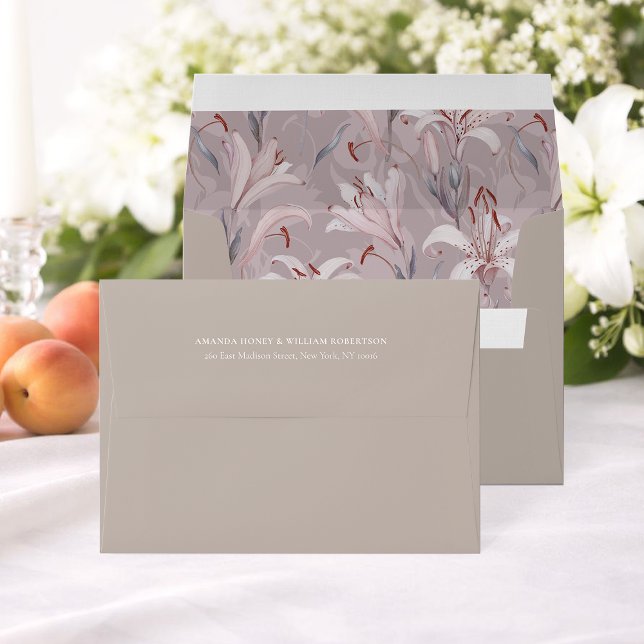 Elegant Taupe Lily Wedding Envelope (Creator Uploaded)