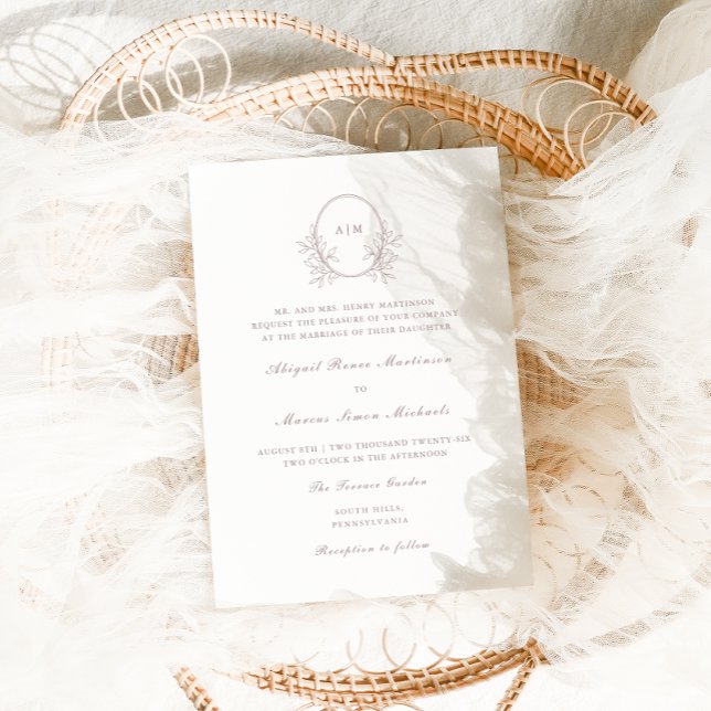 Elegant Taupe Monogram QR Rsvp Photo Wedding Invitation (Creator Uploaded)