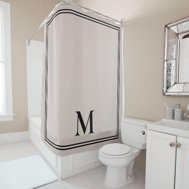 Elegant Taupe Monogram Shower Curtain (In Situ)