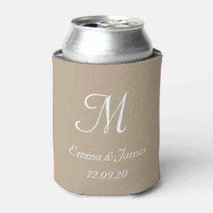 Elegant Taupe Monogram Wedding Party Favour Can Cooler