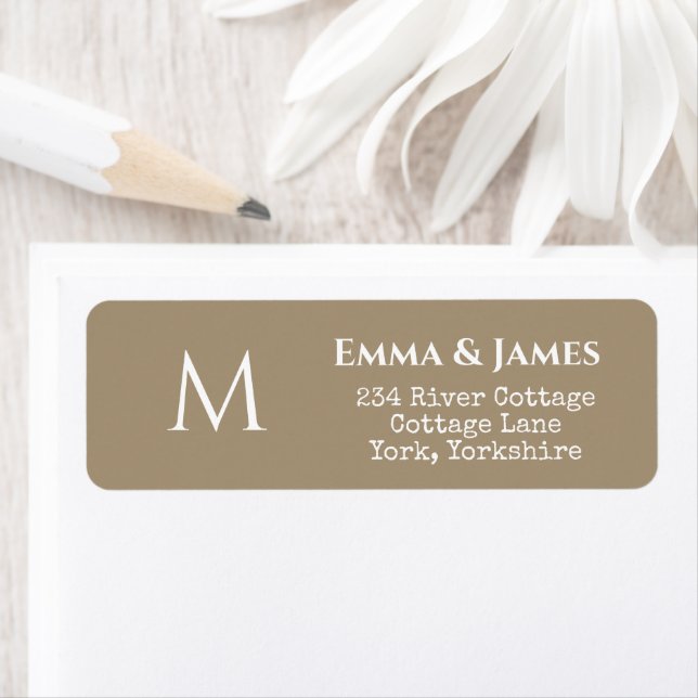 Elegant Taupe Monogram Wedding Return Address  (Insitu)