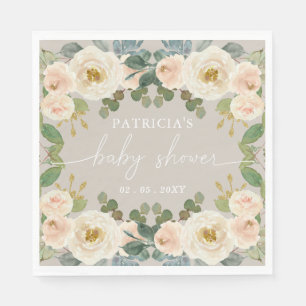 Elegant Taupe Peach Floral Baby Shower Napkin